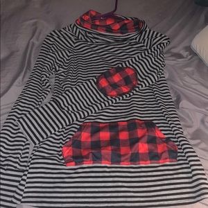 Gray striped and plaid turtleneck